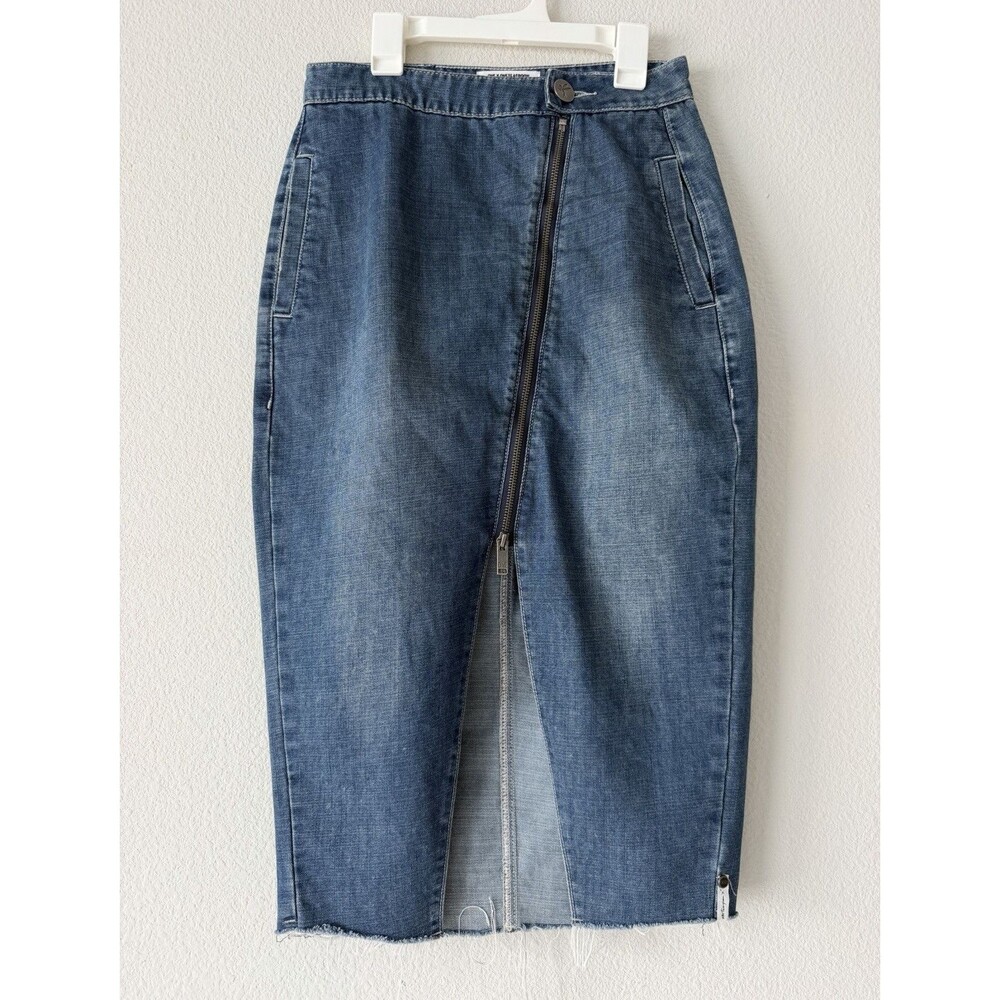 One Teaspoon Denim Pencil Skirt Women’s Size 25 Contrast Pocket Zip Front Y2K